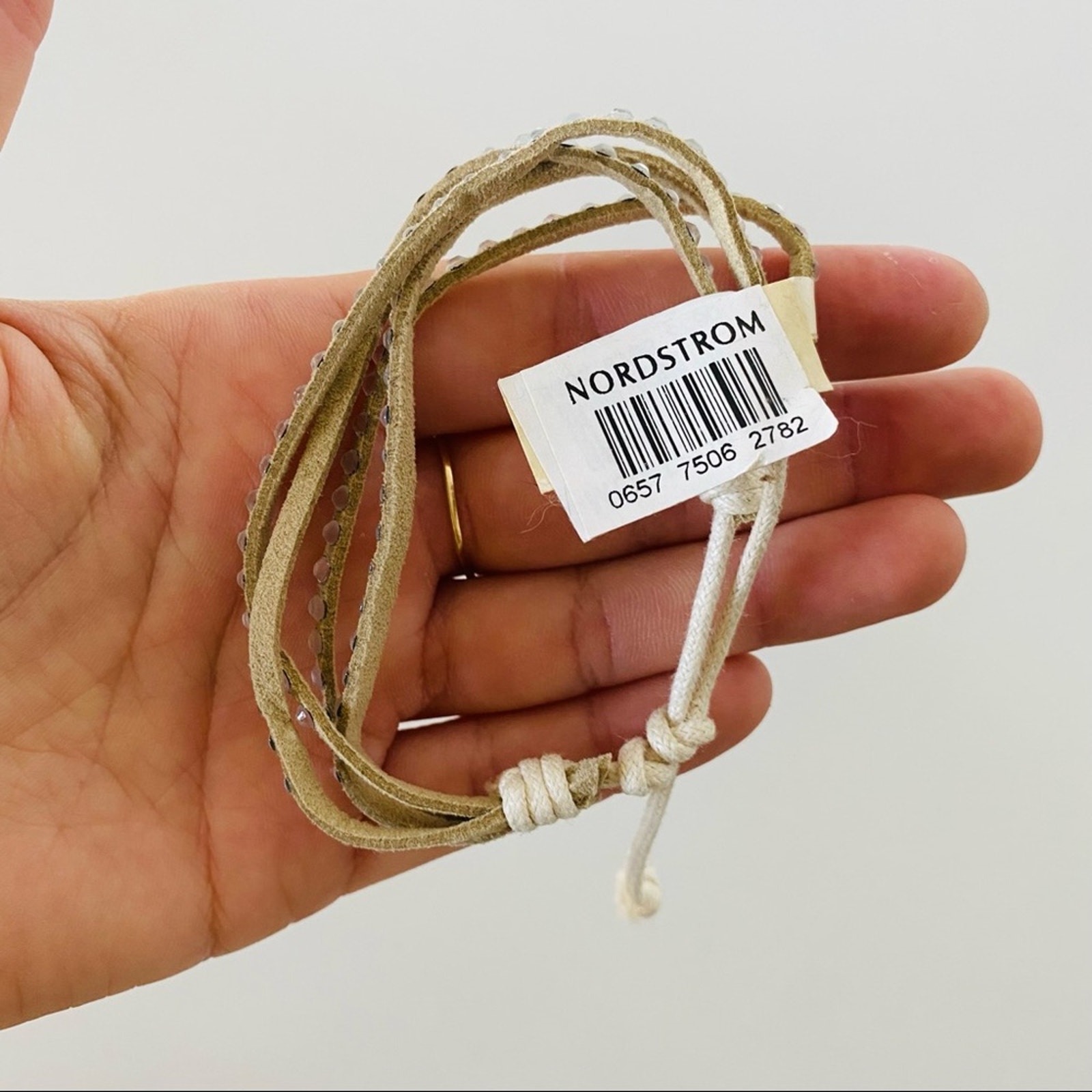 New Y2k Vintage Nordstrom White Cream Tan Cord Crystal Bead Bracelet Jewelry — image 3 of 3